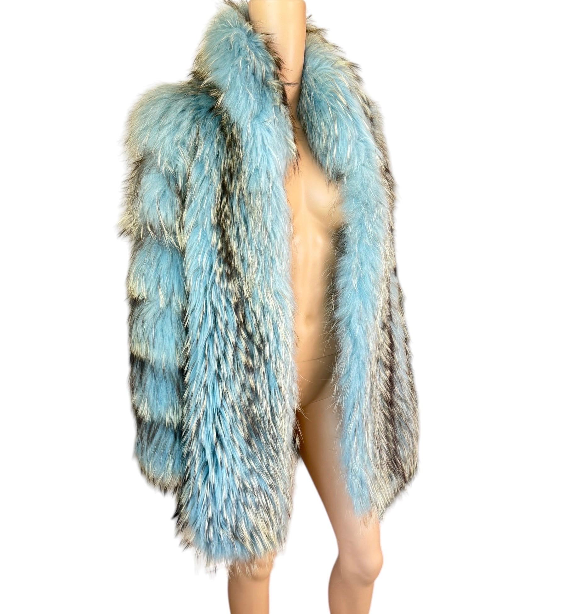 Gianni Versace F/W 2001 Blue Marmot Fur Jacket Coat For Sale 2