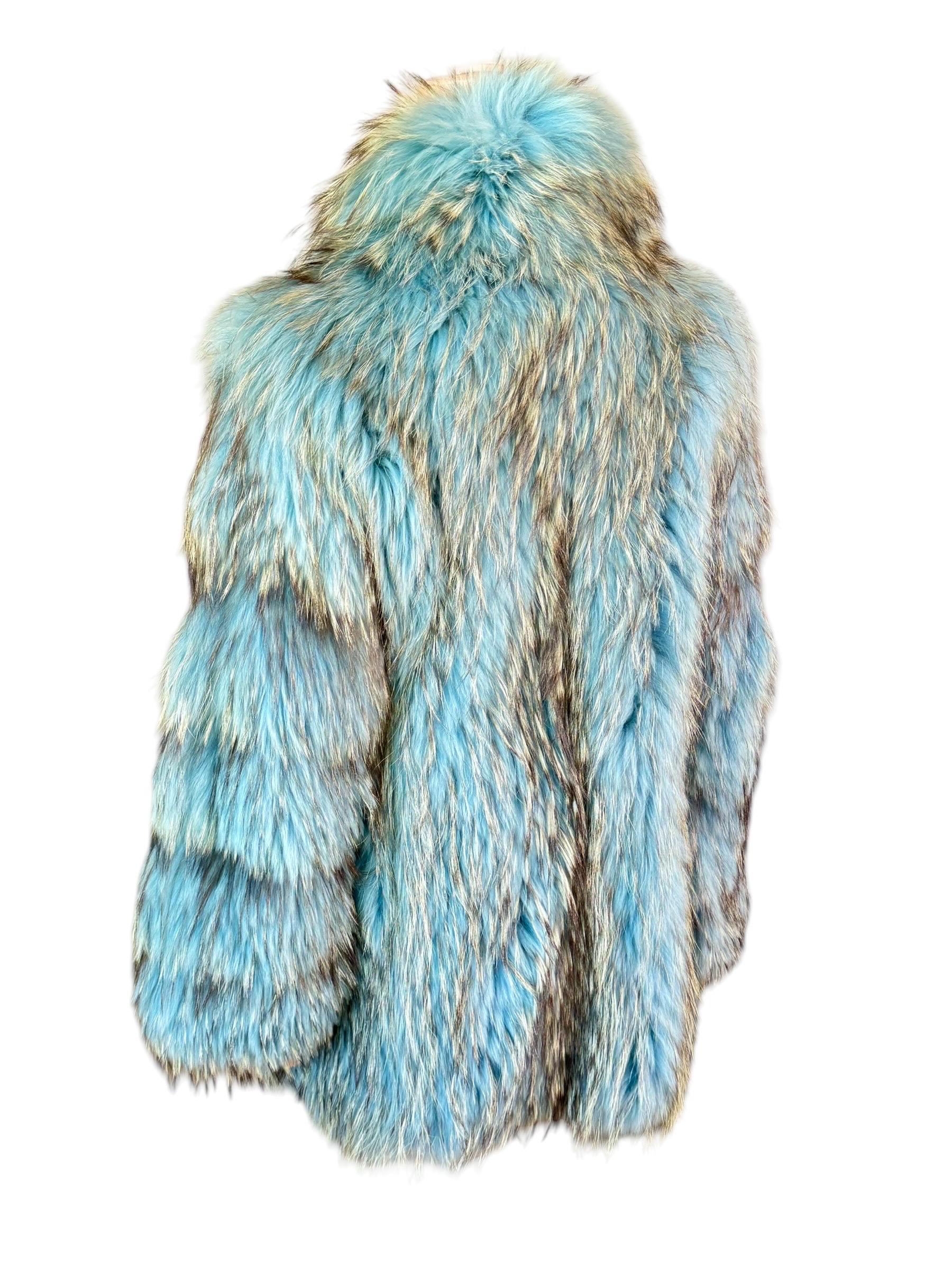 Gianni Versace F/W 2001 Blue Marmot Fur Jacket Coat For Sale 4