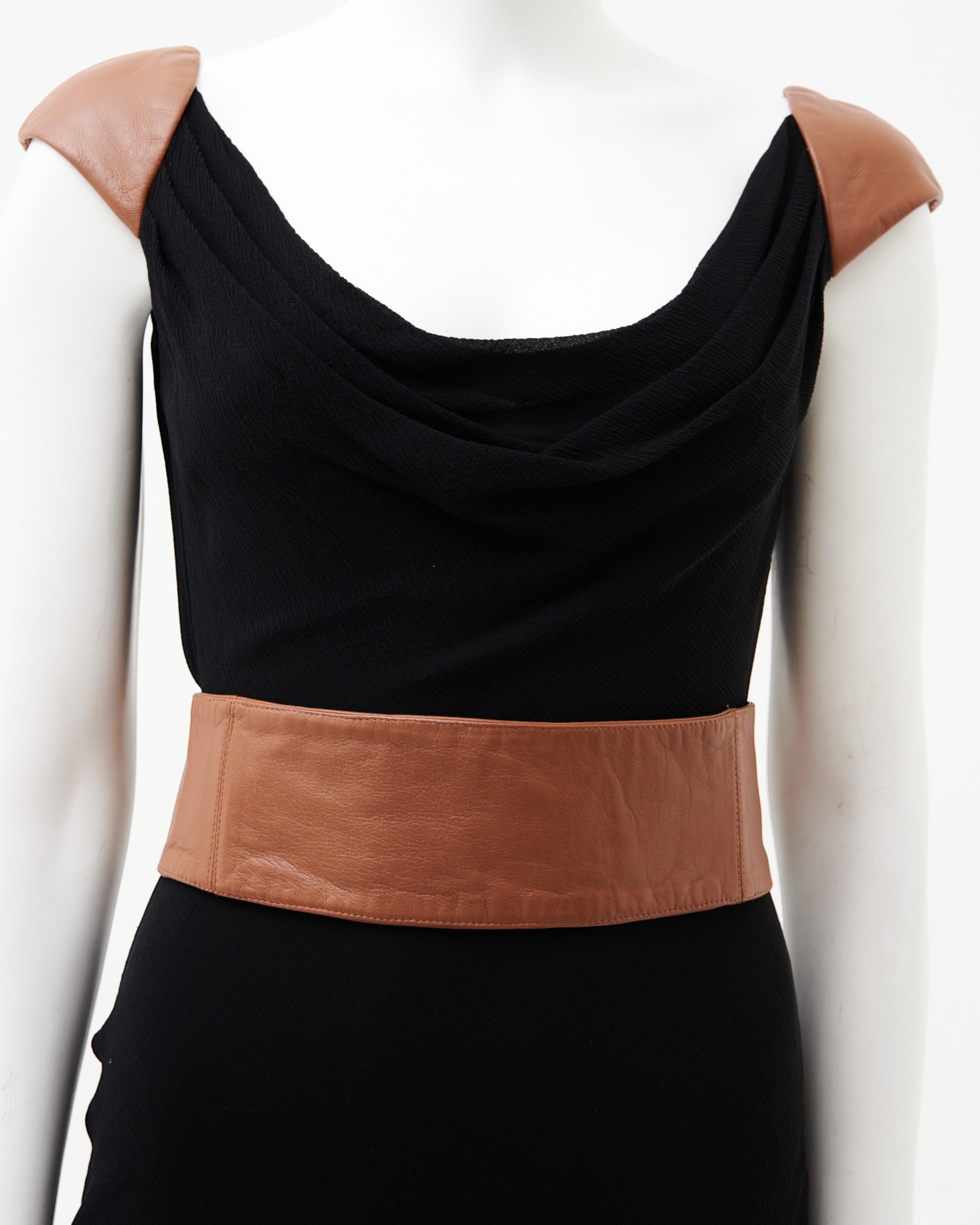 Gianni Versace F/W 2001 - Robe longue en mousseline de cuir marron et noir en vente 5