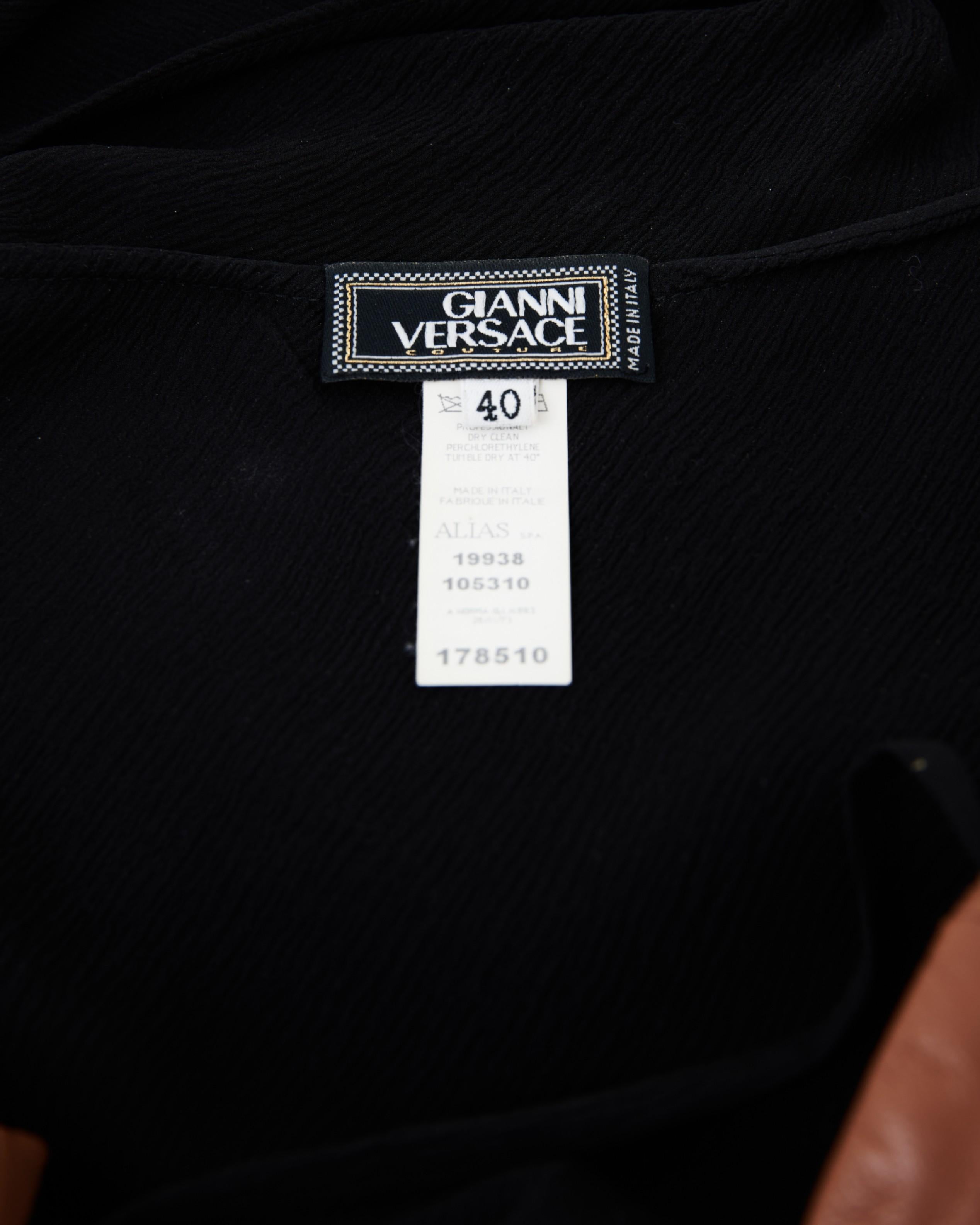 Gianni Versace F/W 2001 - Robe longue en mousseline de cuir marron et noir en vente 6