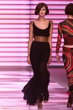 Gianni Versace F/W 2001 Chiffon Brown Leather Black Long Dress