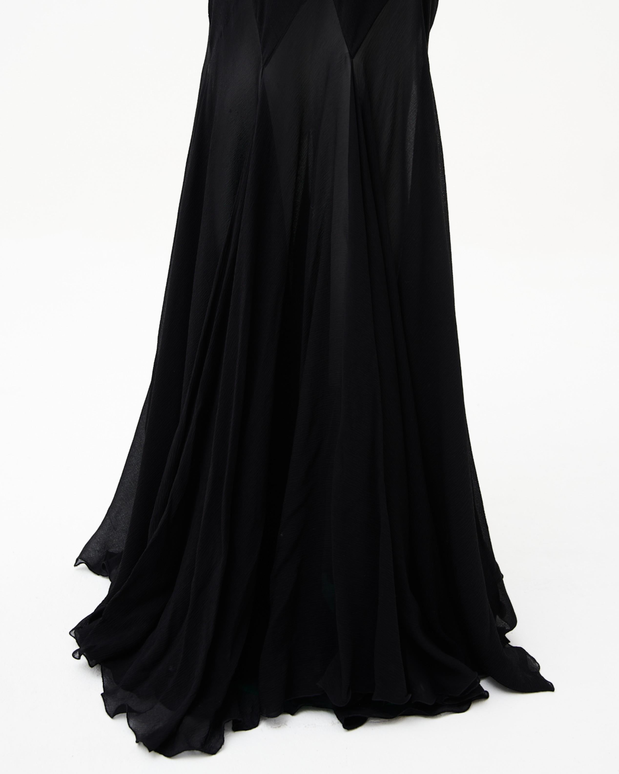 Gianni Versace F/W 2001 - Robe longue en mousseline de cuir marron et noir en vente 3