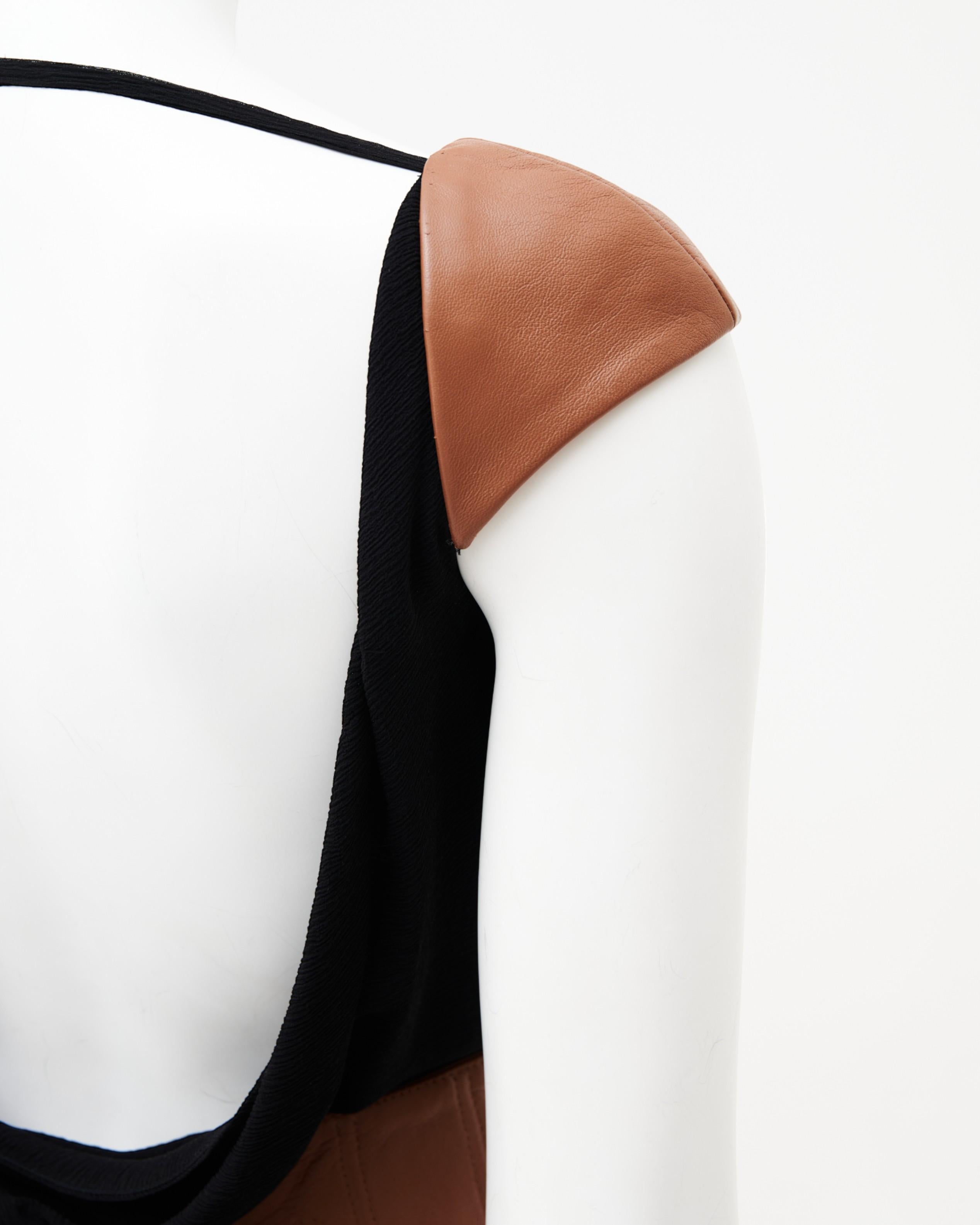 Gianni Versace F/W 2001 - Robe longue en mousseline de cuir marron et noir en vente 4