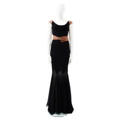 Gianni Versace F/W 2001 Chiffon Brown Leather Black Long Dress
