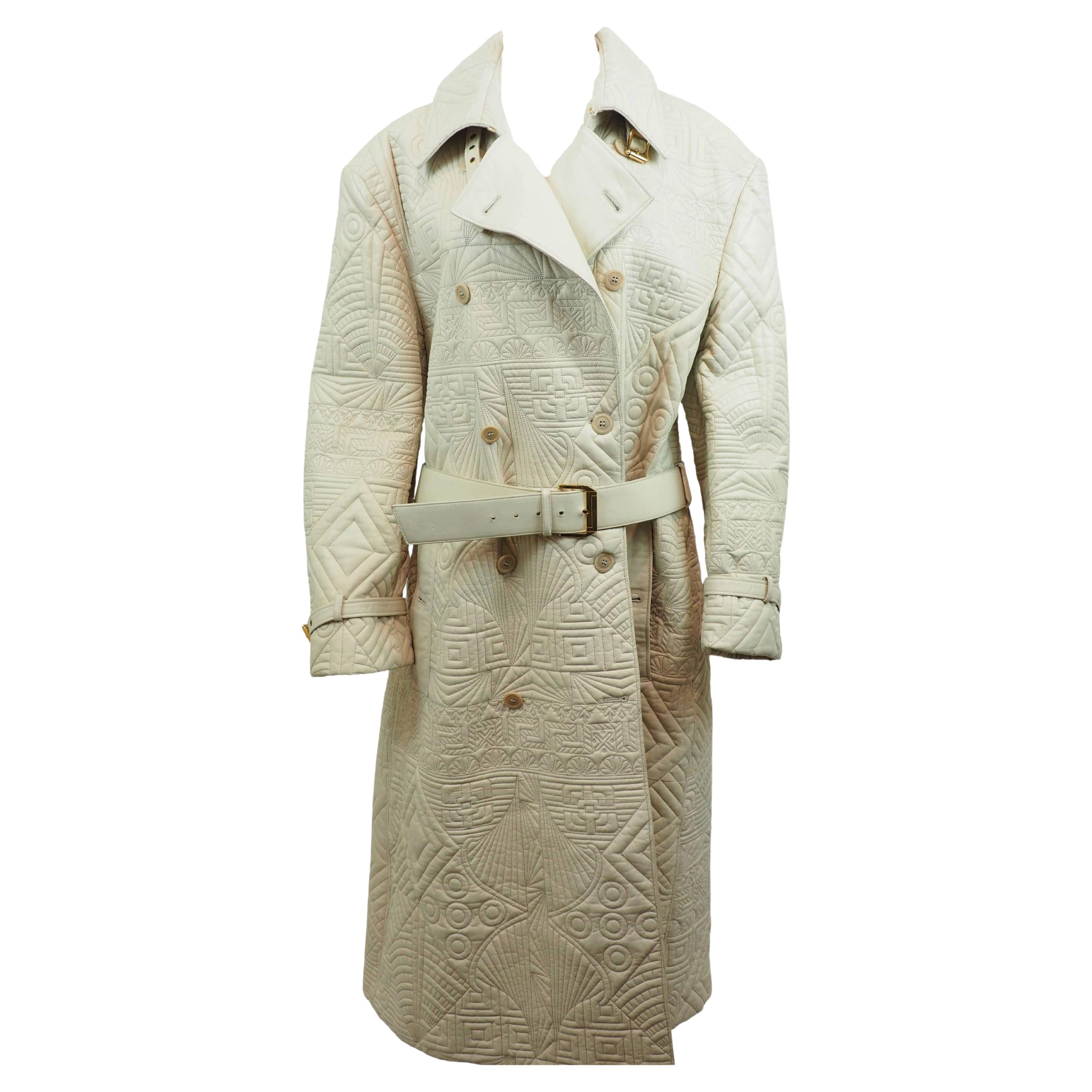 Gianni Versace F/W 2001 Mens White Quilted Leather Belted Coat