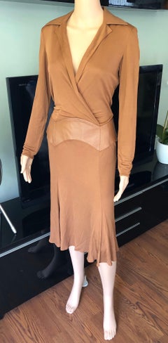 Gianni Versace F/W 2001 Plunged Neckline Leather Accent Dress