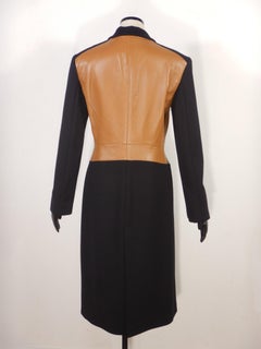 Gianni Versace F/W 2001 Runway Black Wool Coat with Leather Paneling