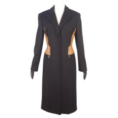Gianni Versace F/W 2001 Runway Black Wool Coat with Leather Paneling