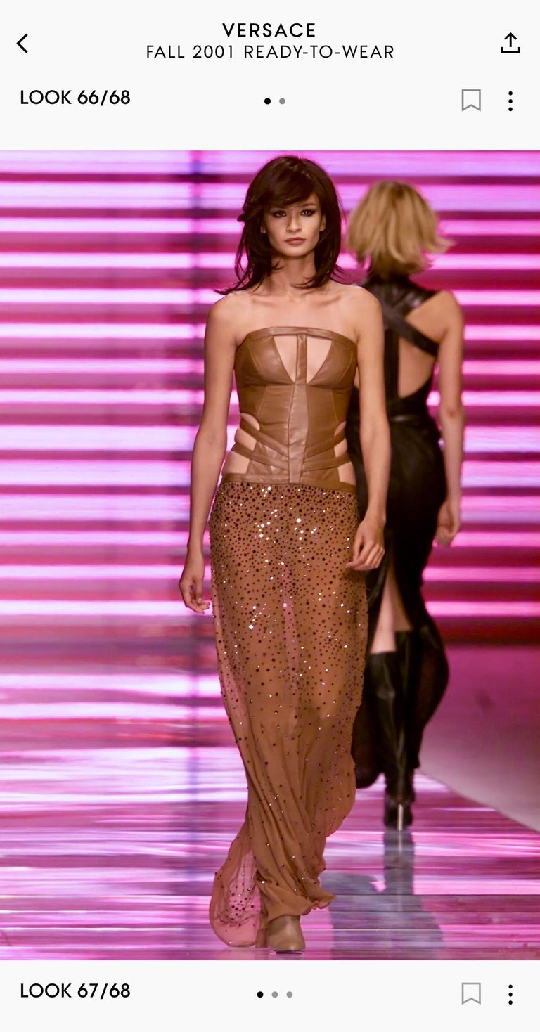 versace pink corset dress Gianni F/W 2001 Runway Leather Bandage Crystal Sheer Gown For Sale at 1stDibs Mini dress Mini party dress | FLOWY DRESS up detailing on the Color:Creamy Ivory