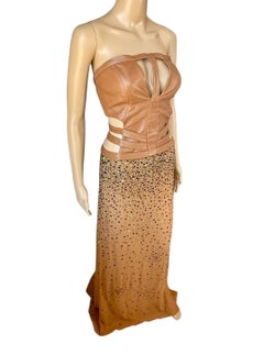 Gianni Versace F/W 2001 Runway Leather Corset Bandage Crystal Sheer Dress Gown
