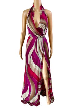 Gianni Versace F/W 2000 Runway Plunging Lace Silk Backless Evening Dress Gown