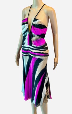 Gianni Versace F/W 2001 Runway Plunging Neckline Geometric Abstract Print Dress