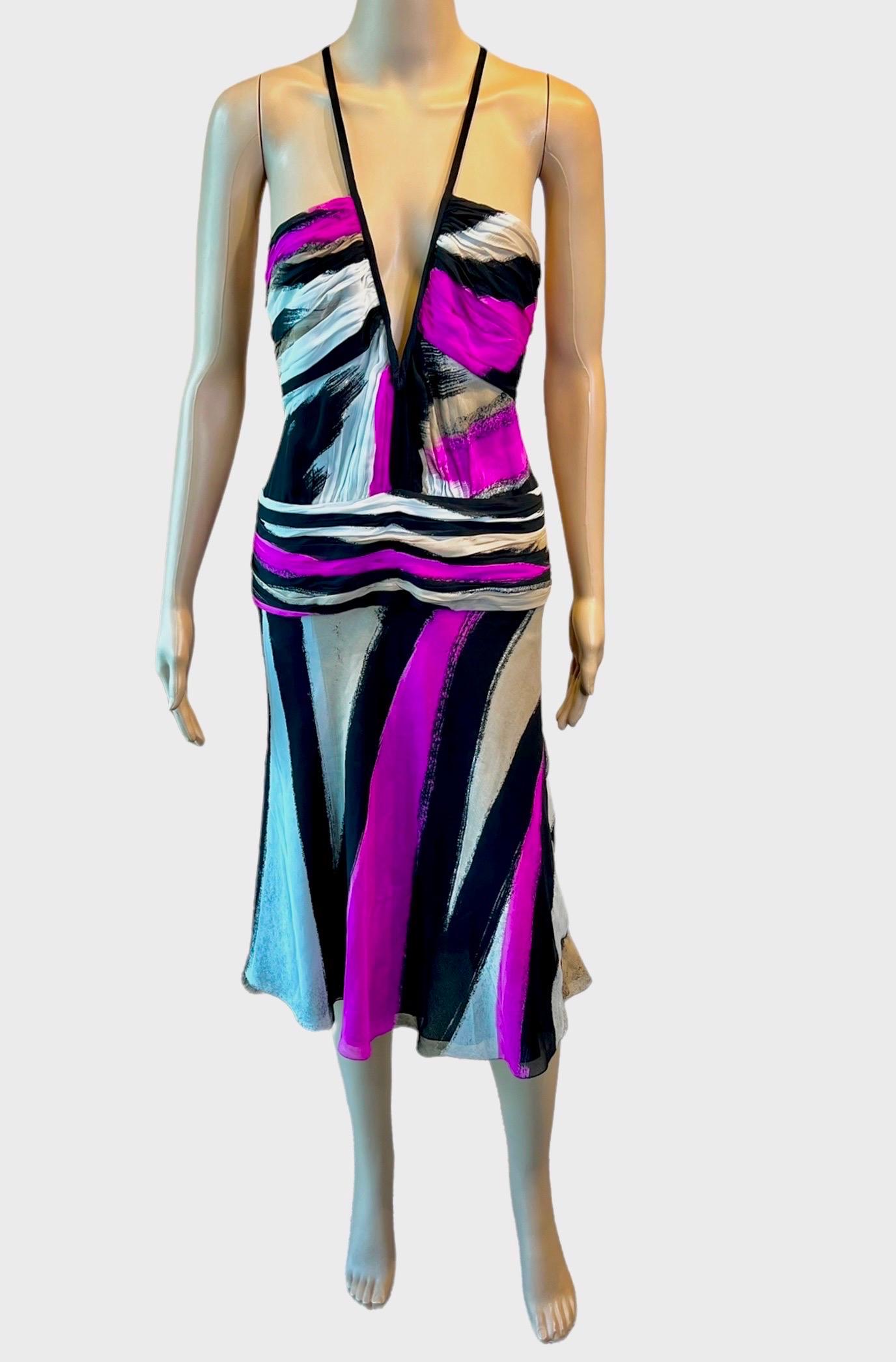 Purple Gianni Versace F/W 2001 Runway Plunging Neckline Geometric Abstract Print Dress For Sale
