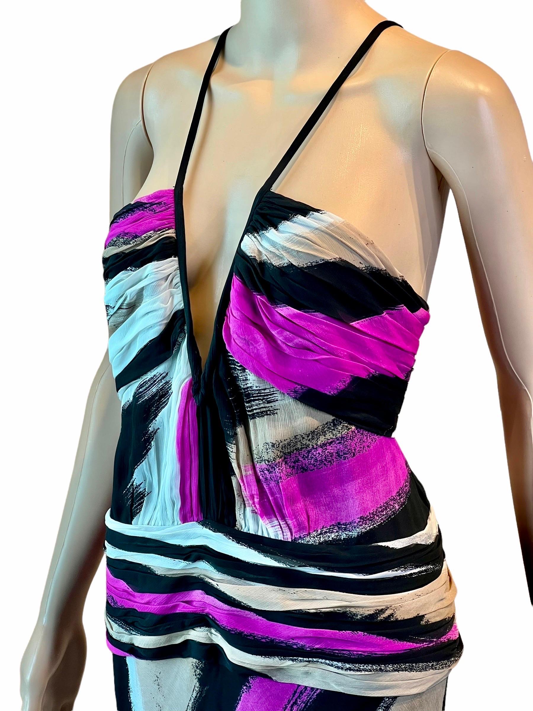 Women's Gianni Versace F/W 2001 Runway Plunging Neckline Geometric Abstract Print Dress For Sale