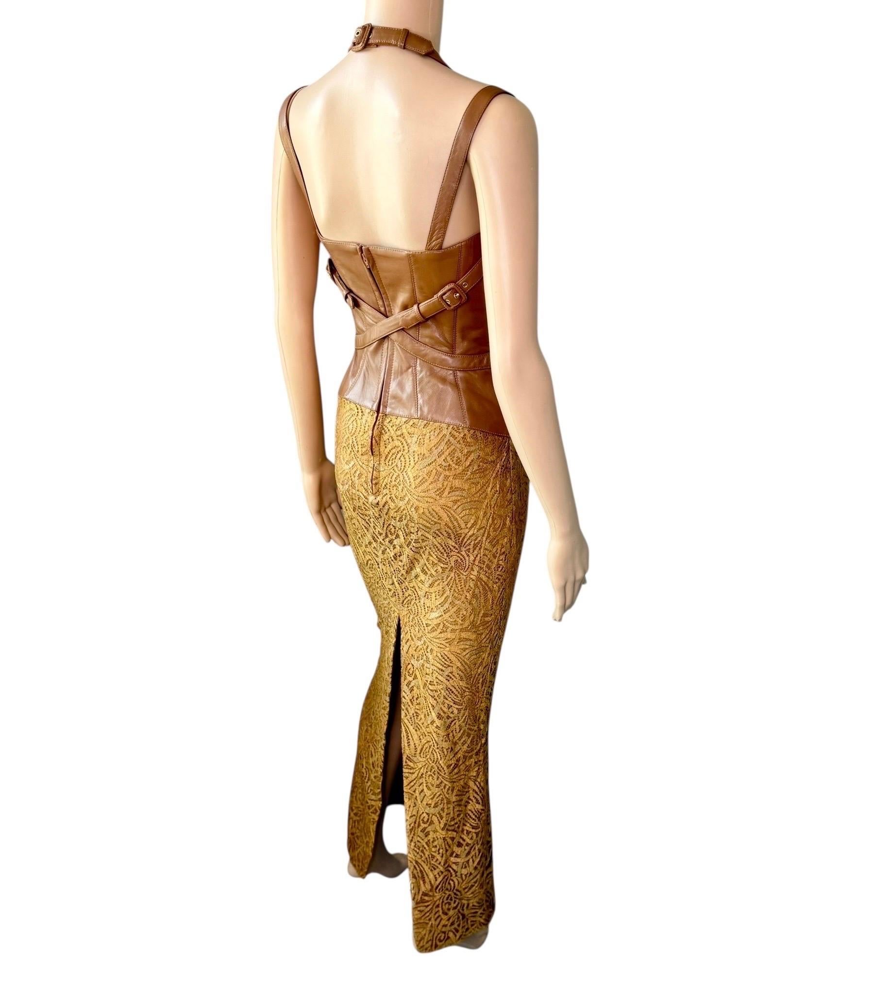 Gianni Versace F/W 2001 Runway Vintage Spitze Leder Schnalle Bandage Abendkleid im Angebot 5