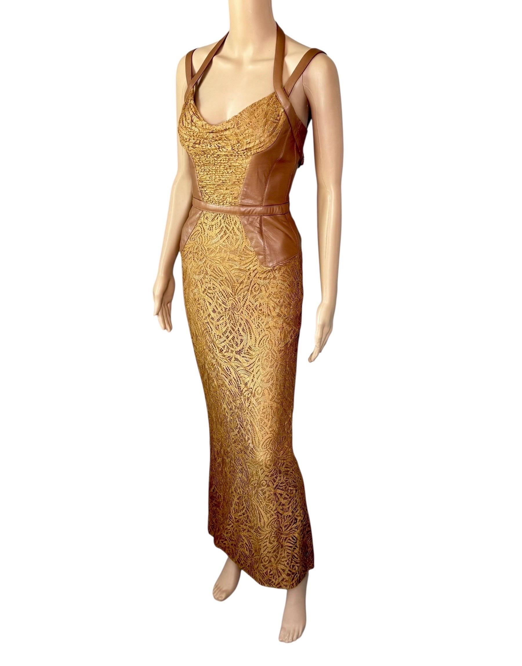 Gianni Versace F/W 2001 Runway Vintage Spitze Leder Schnalle Bandage Abendkleid im Angebot 6