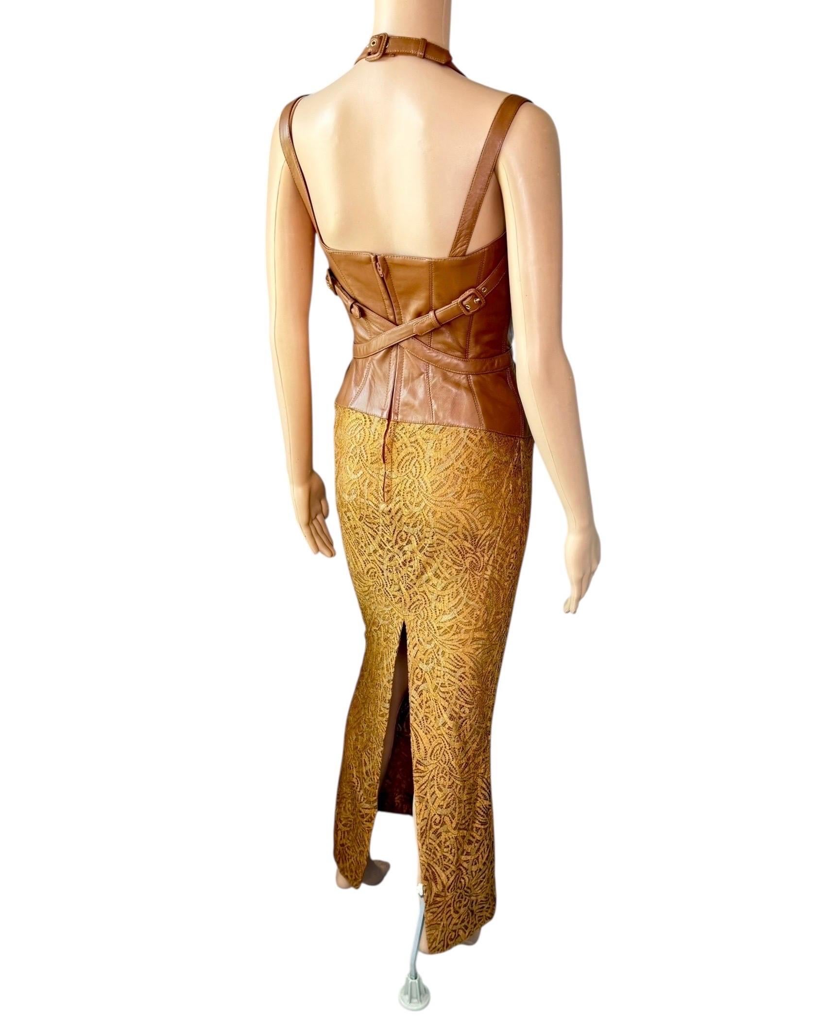 Gianni Versace F/W 2001 Runway Vintage Spitze Leder Schnalle Bandage Abendkleid im Angebot 7