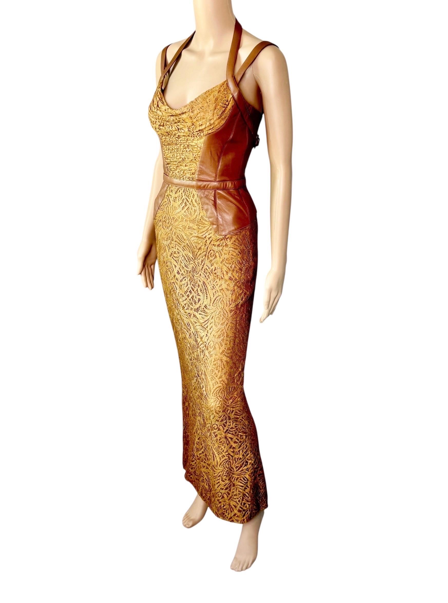 Gianni Versace F/W 2001 Runway Vintage Spitze Leder Schnalle Bandage Abendkleid im Angebot 1