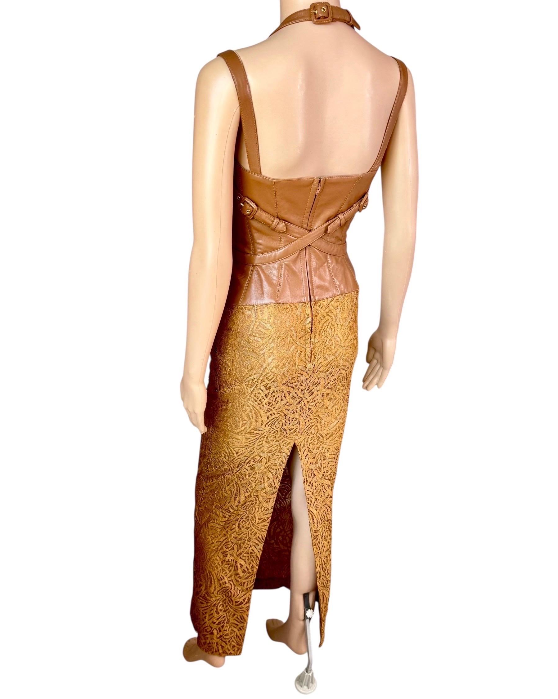 Gianni Versace F/W 2001 Runway Vintage Spitze Leder Schnalle Bandage Abendkleid im Angebot 3