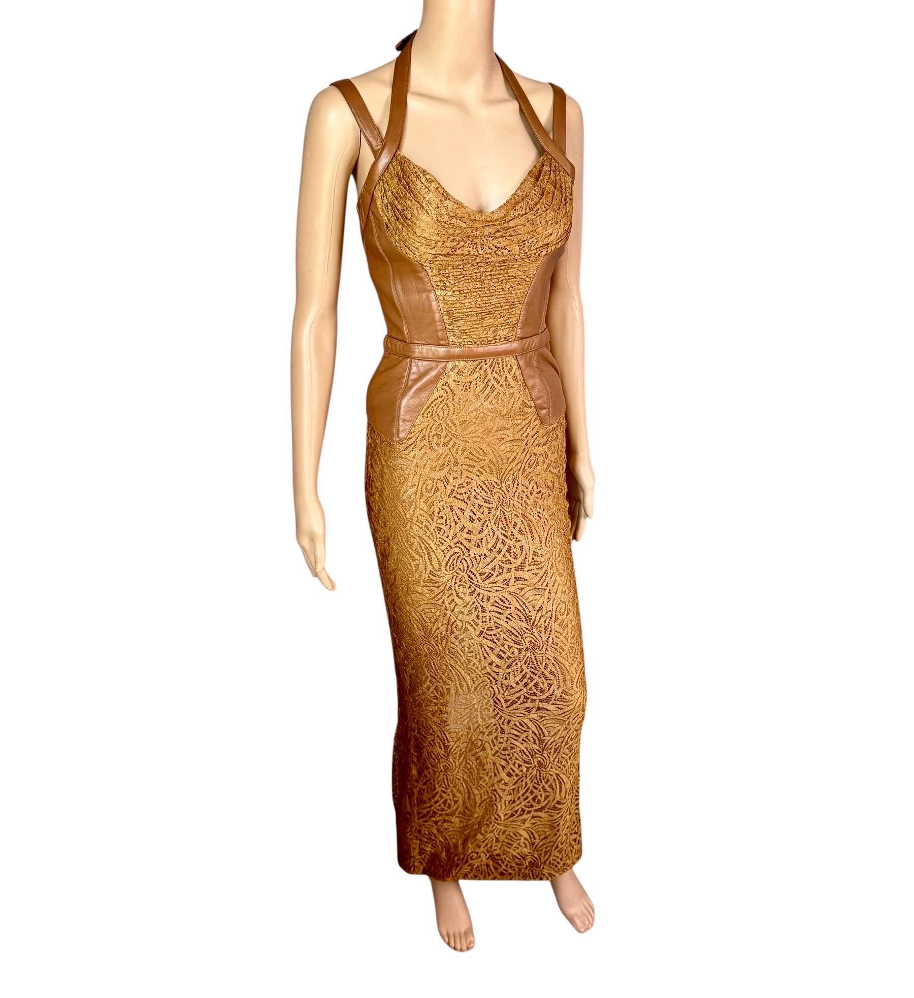 Gianni Versace F/W 2001 Runway Vintage Spitze Leder Schnalle Bandage Abendkleid im Angebot 4