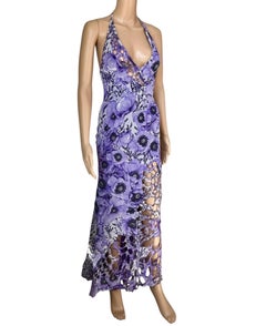 Gianni Versace F/W 2001 Vintage Appliquéd Cutout Plunged Backless Dress Gown