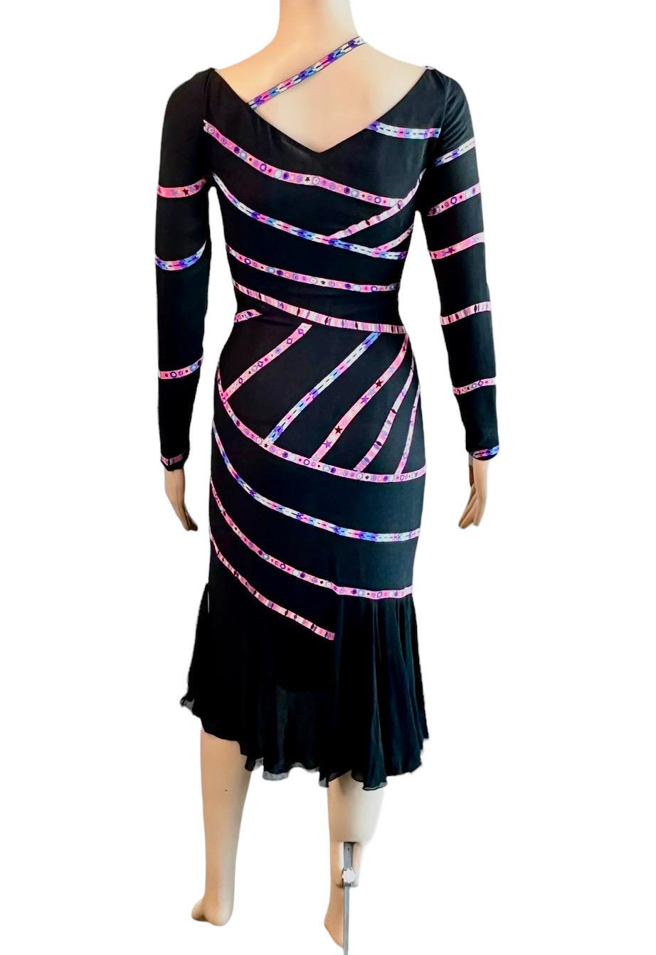 Black Gianni Versace F/W 2002 Runway Editorial Campaign Ribbon Midi Dress For Sale