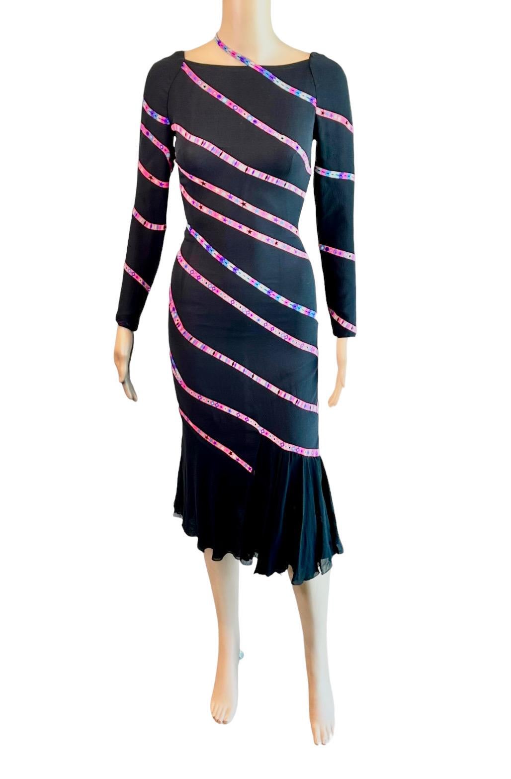 Gianni Versace F/W 2002 Runway Editorial Campaign Ribbon Midi Dress In Good Condition For Sale In Naples, FL