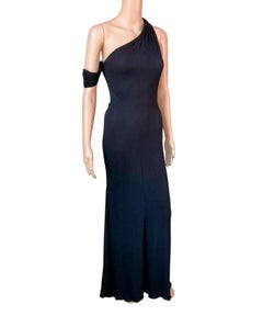 Gianni Versace F/W 2002 Runway One Shoulder High Slit Silk Black Evening Dress