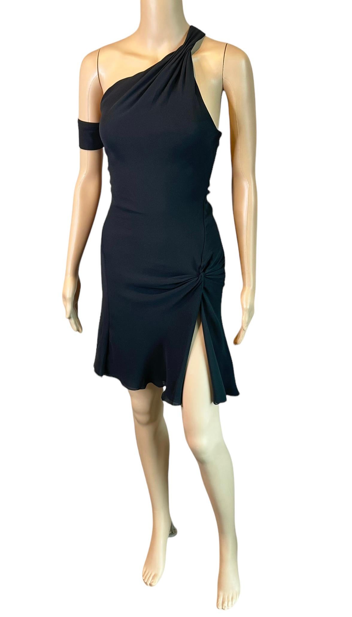 Gianni Versace F/W 2002 Runway One Shoulder High Slit Silk Black Mini Dress 6
