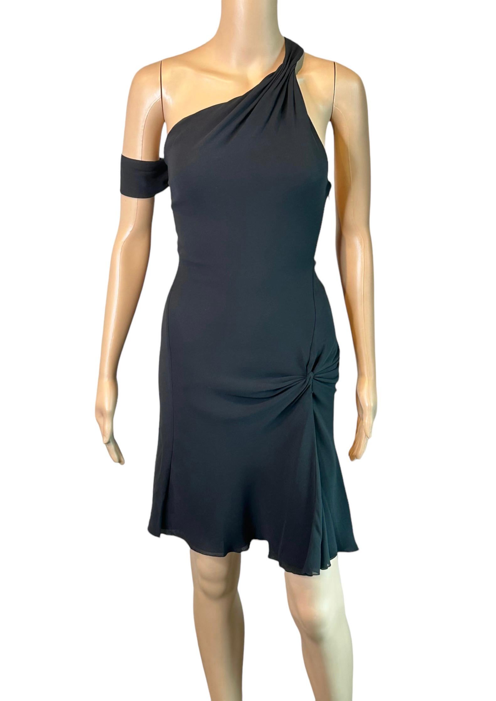 Gianni Versace F/W 2002 Runway One Shoulder High Slit Silk Black Mini Dress 8