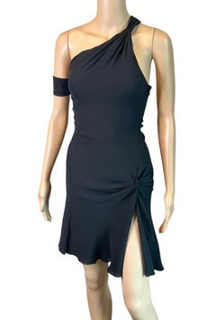 Gianni Versace F/W 2002 Runway One Shoulder High Slit Silk Black Mini Dress