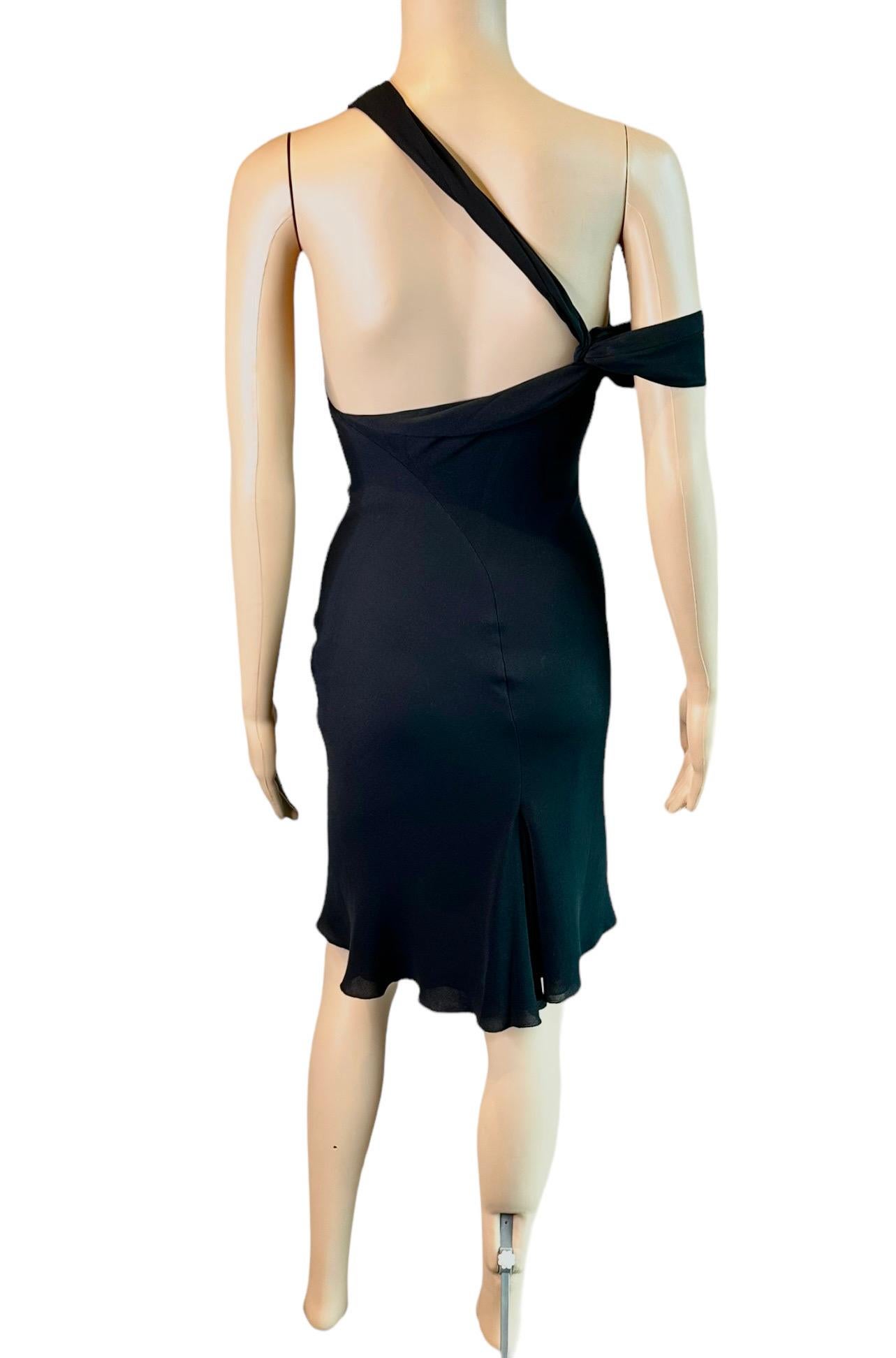 Gianni Versace F/W 2002 Runway One Shoulder High Slit Silk Black Mini Dress 1