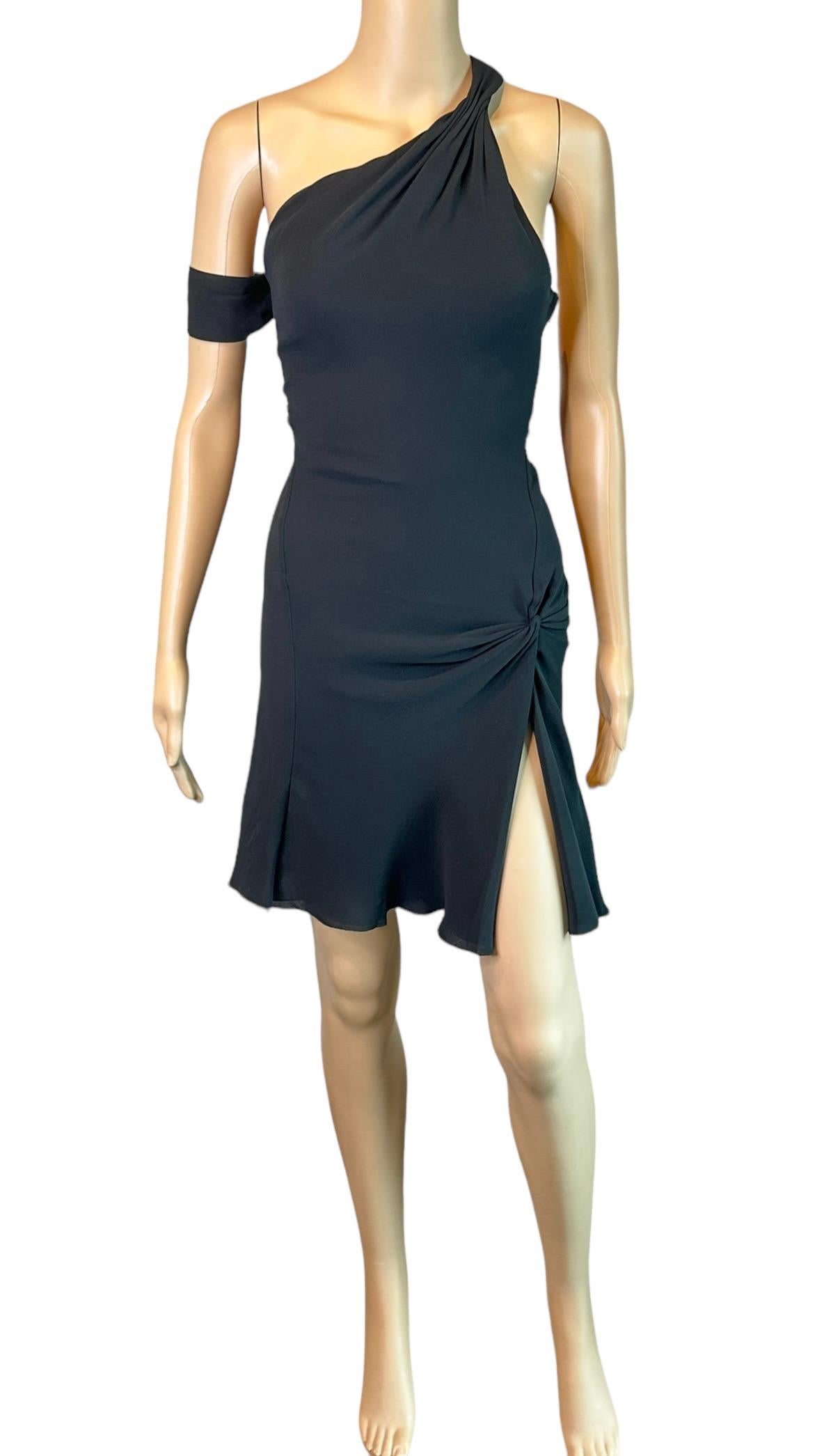 Gianni Versace F/W 2002 Runway One Shoulder High Slit Silk Black Mini Dress 3