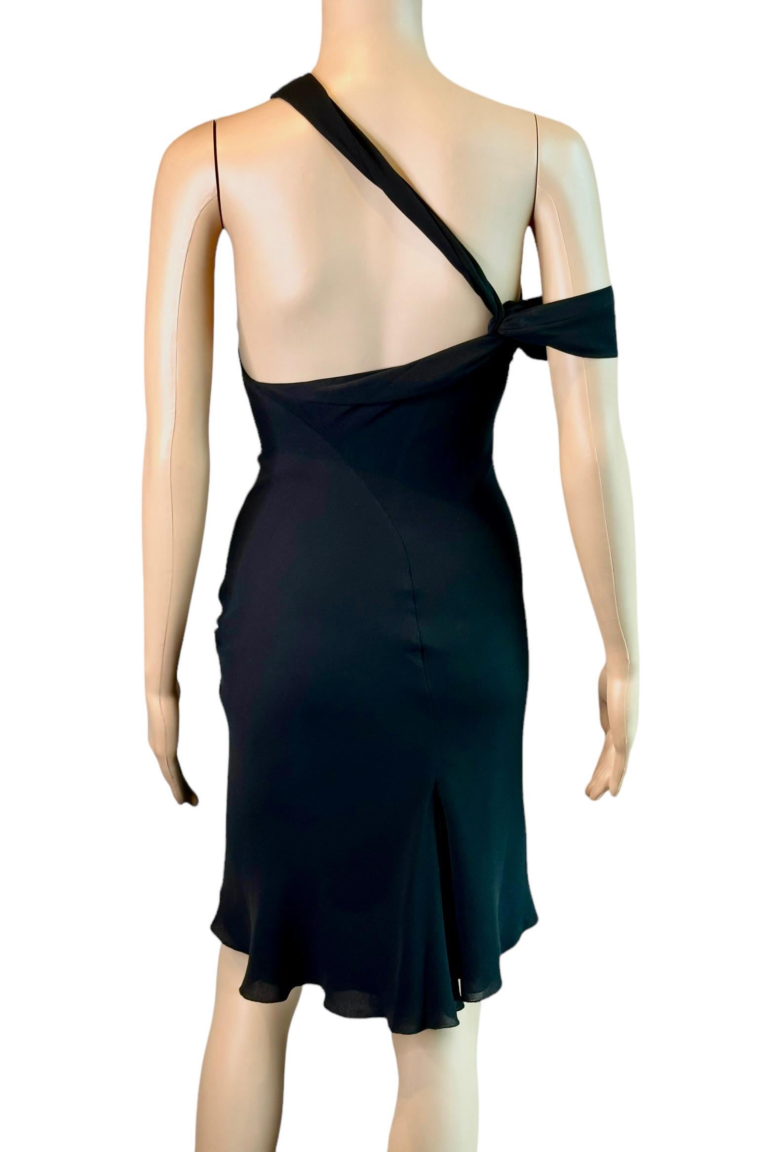 Gianni Versace F/W 2002 Runway One Shoulder High Slit Silk Black Mini Dress 4