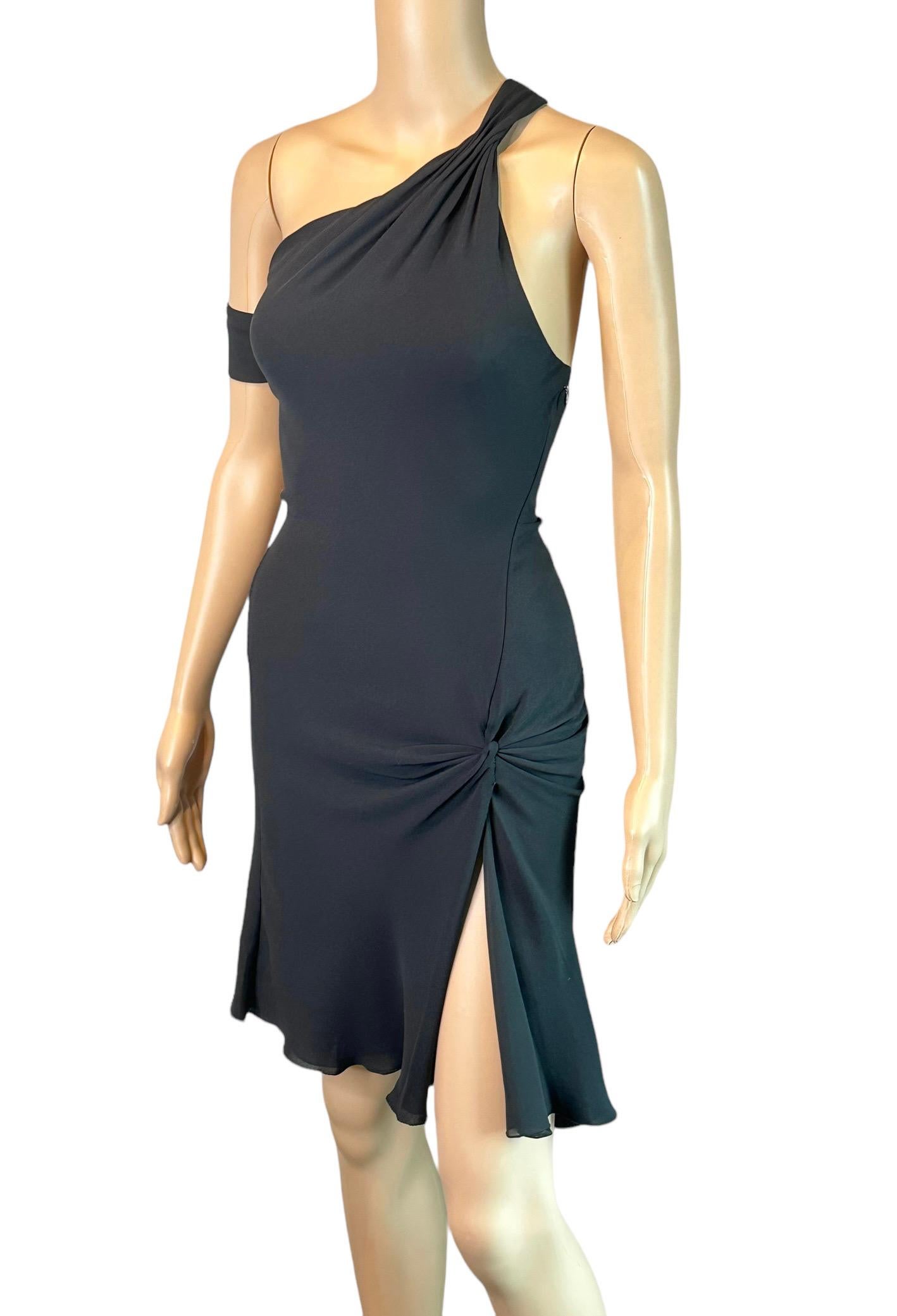 Gianni Versace F/W 2002 Runway One Shoulder High Slit Silk Black Mini Dress 5