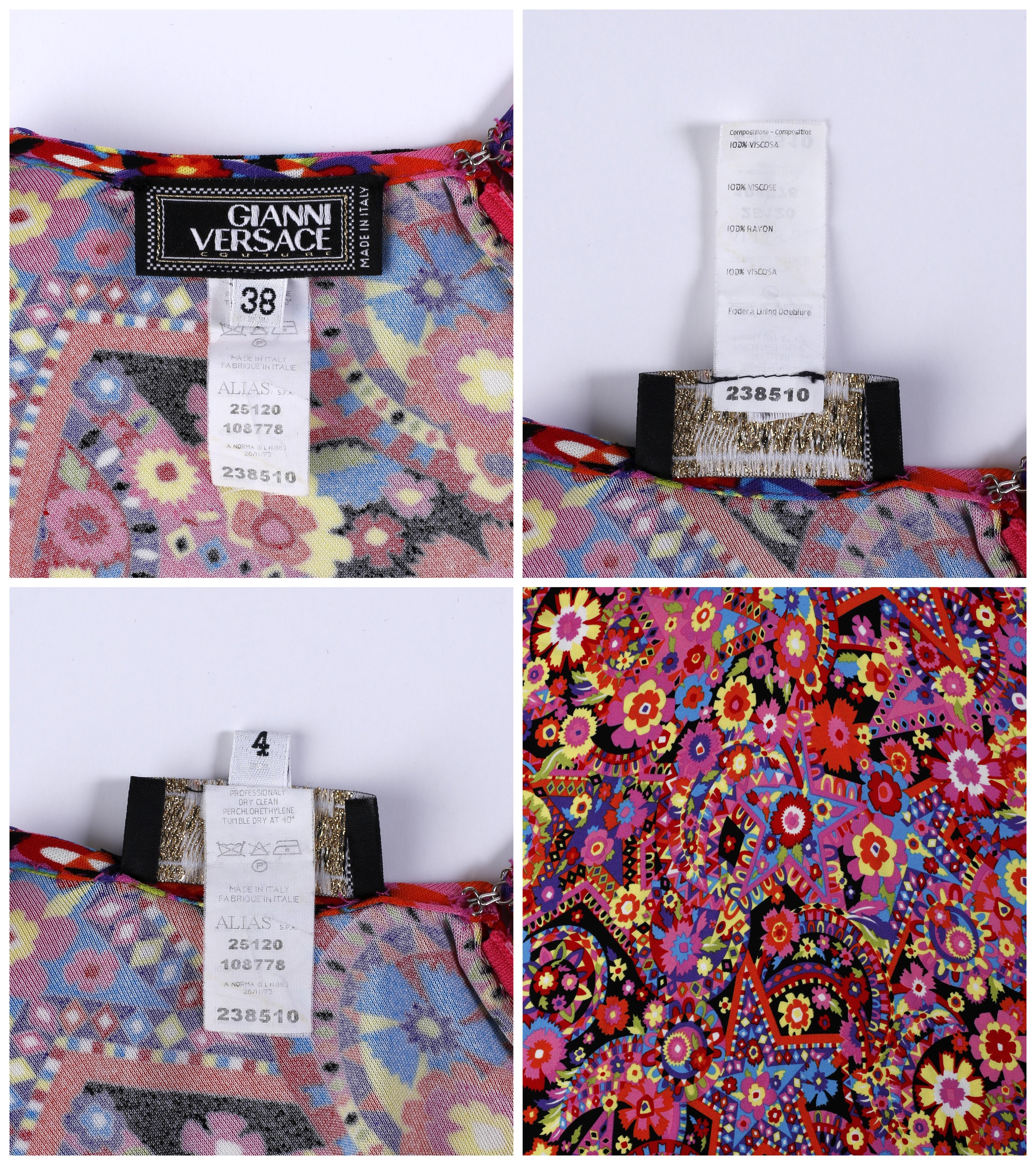 Gianni Versace H/W 2002 Ausgestelltes Kleid mit tiefem Ausschnitt und ausgestelltem Sternblumenmuster im Angebot 6