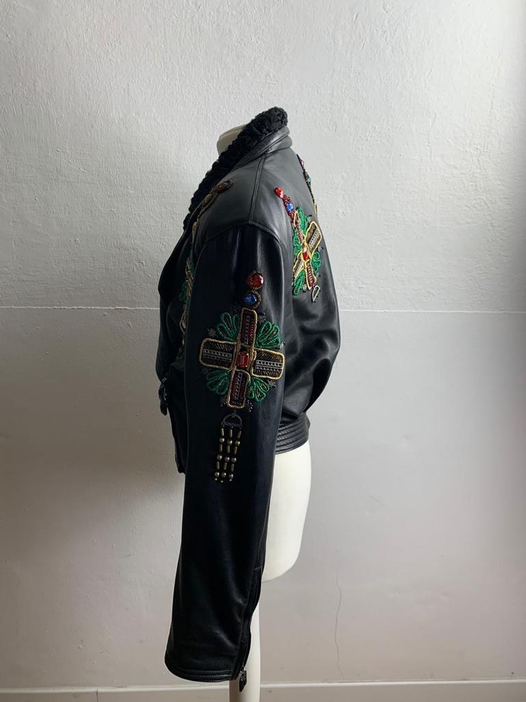 Gianni Versace jacket.
From Fall 1991 collect. Iconic piece. 
100% leather. Amazing decorations (one stud is missing as seen in photos).
Size 42 Italian 
Measurements 
Shoulders 50 cm
Bust 54 cm 
Length 54 cm 
Sleeves 60 cm 
Conditions: Excellent -