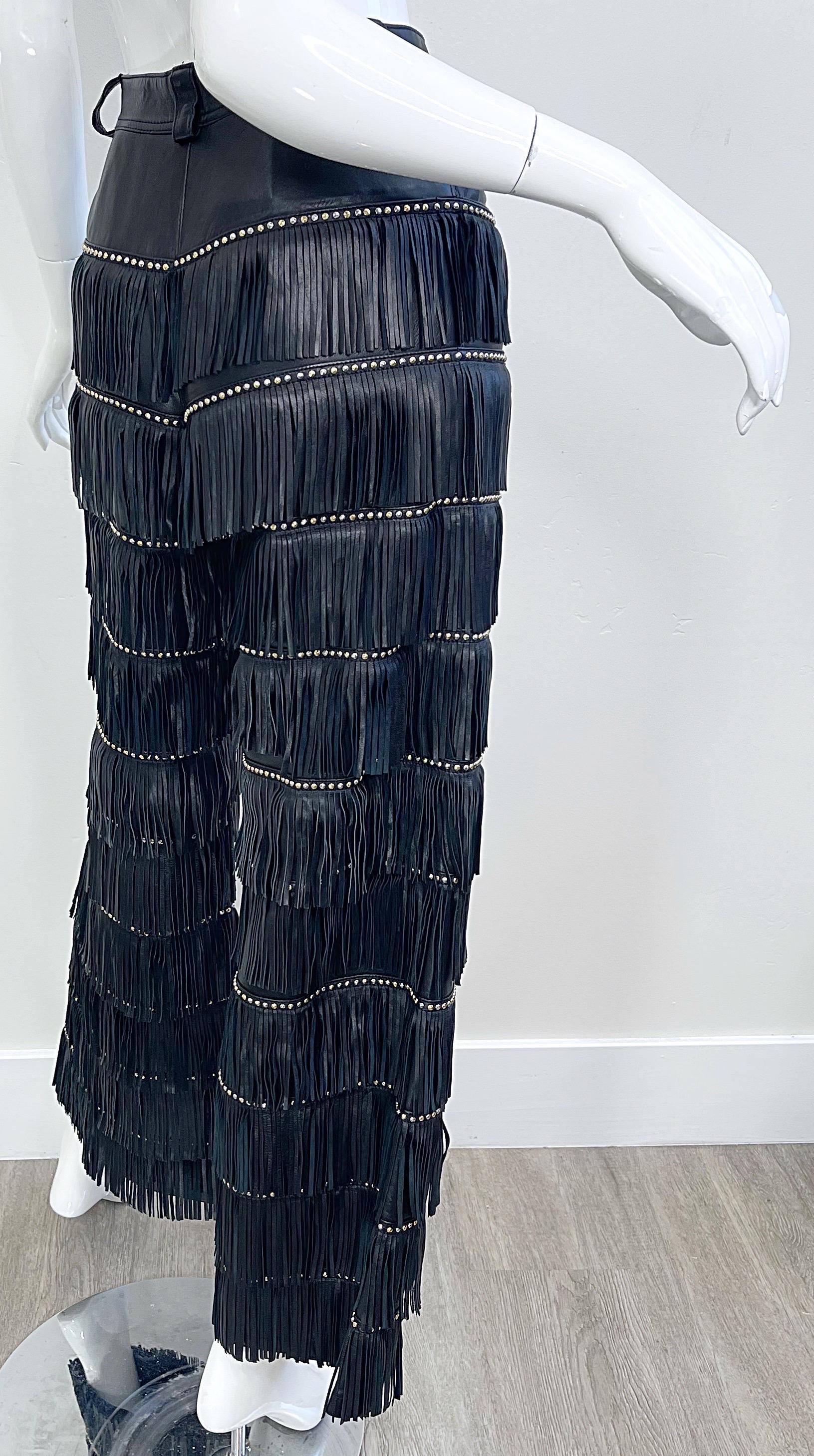 Gianni Versace Collezione Autunno 1992 Bondage A&M Pantaloni da passerella in pelle con frange 92 in vendita 3