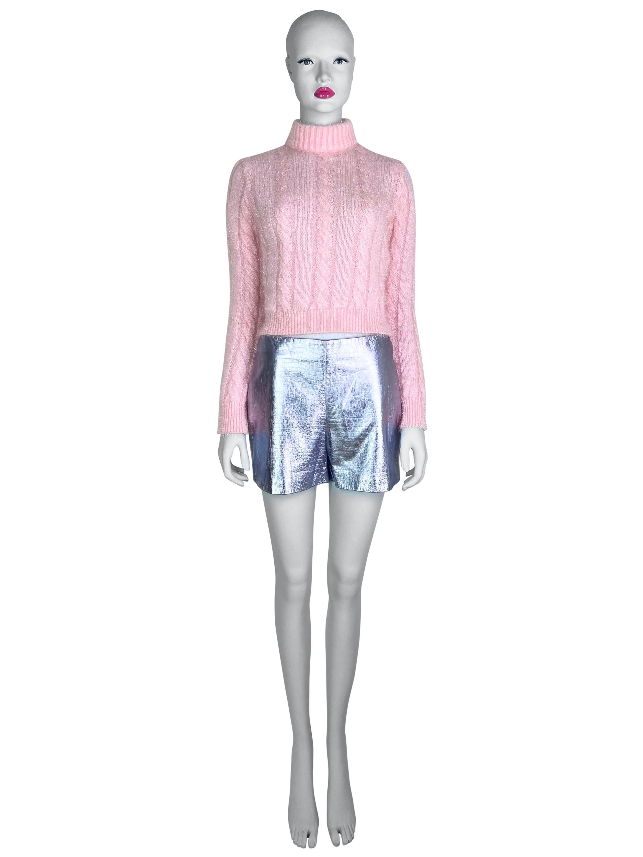 Gianni Versace Fall 1994 Fuzzy Sweater and Metallic Leather Shorts Ensemble In Good Condition In Prague, CZ