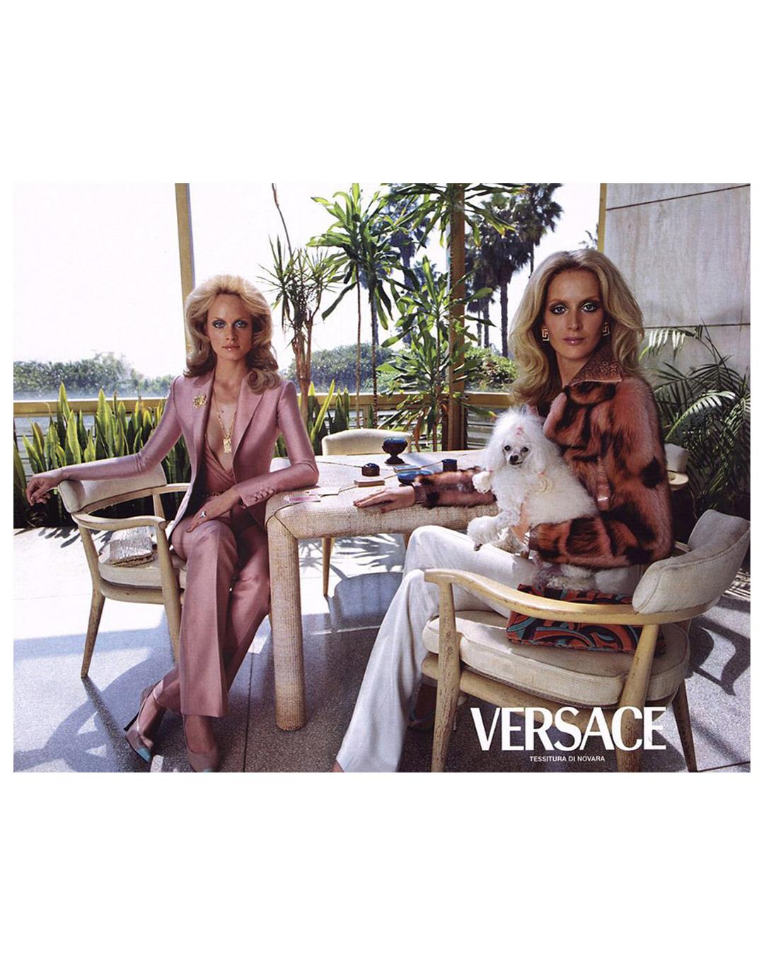 Gianni Versace Autunno 2000 giacca in pelle rosa marrone con pelliccia di volpe e pitone in rilievo in vendita 7