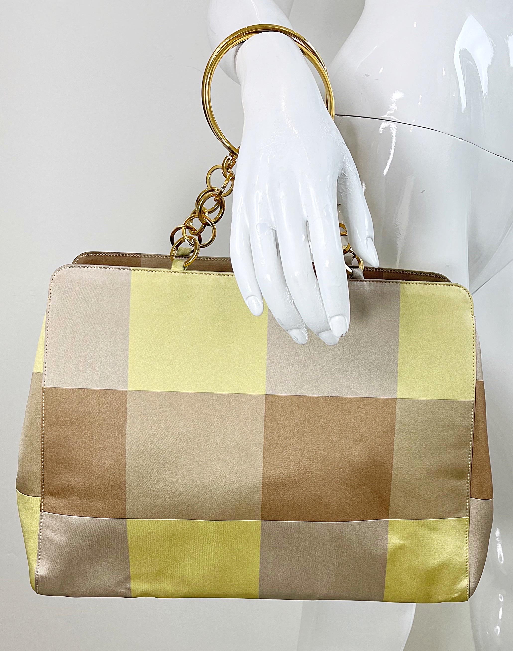 Gianni Versace Fall 2000 Runway Yellow + Tan Nude Silk Gold Chain Handbag Purse For Sale 8