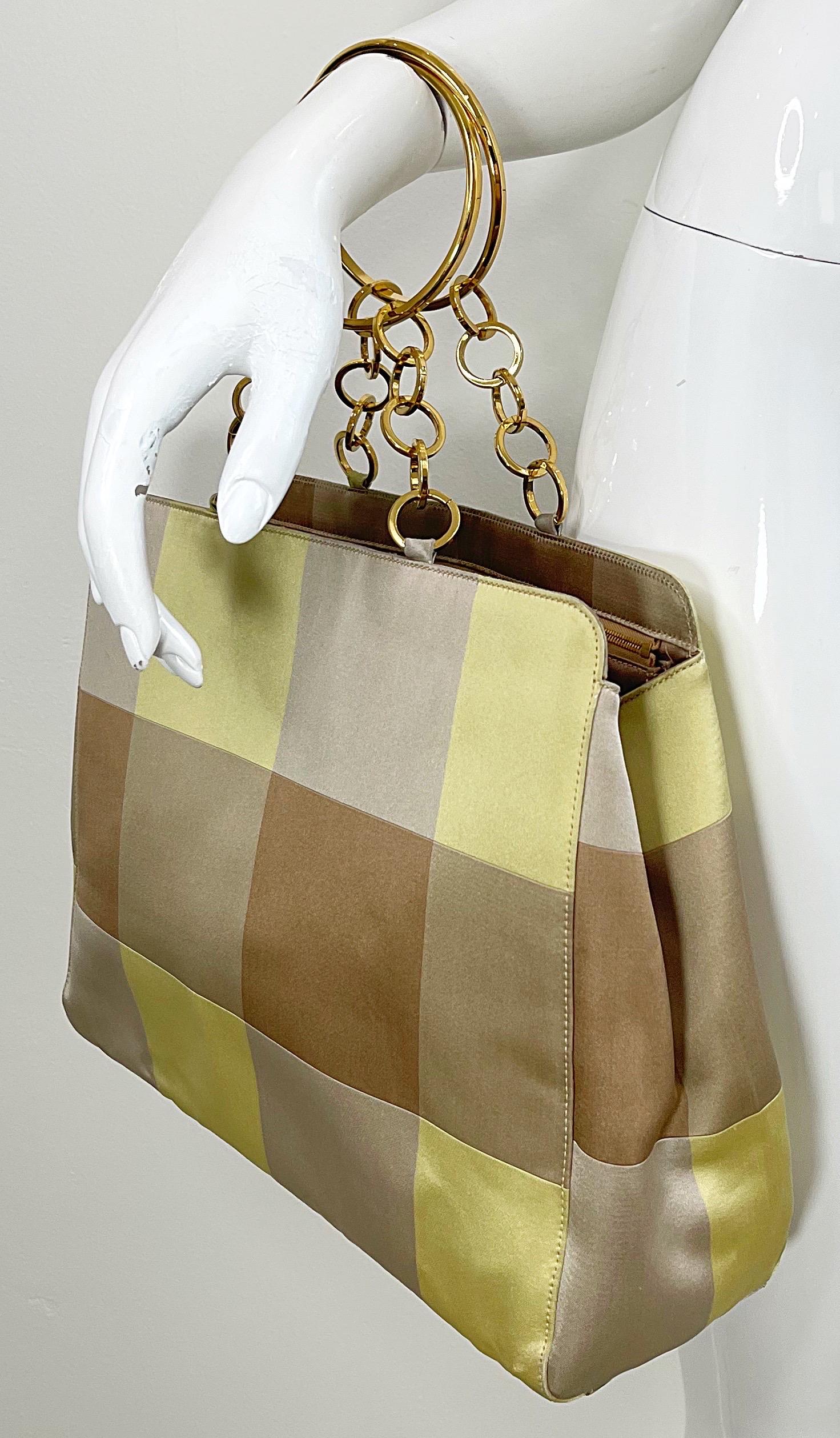Gianni Versace Fall 2000 Runway Yellow + Tan Nude Silk Gold Chain Handbag Purse For Sale 9