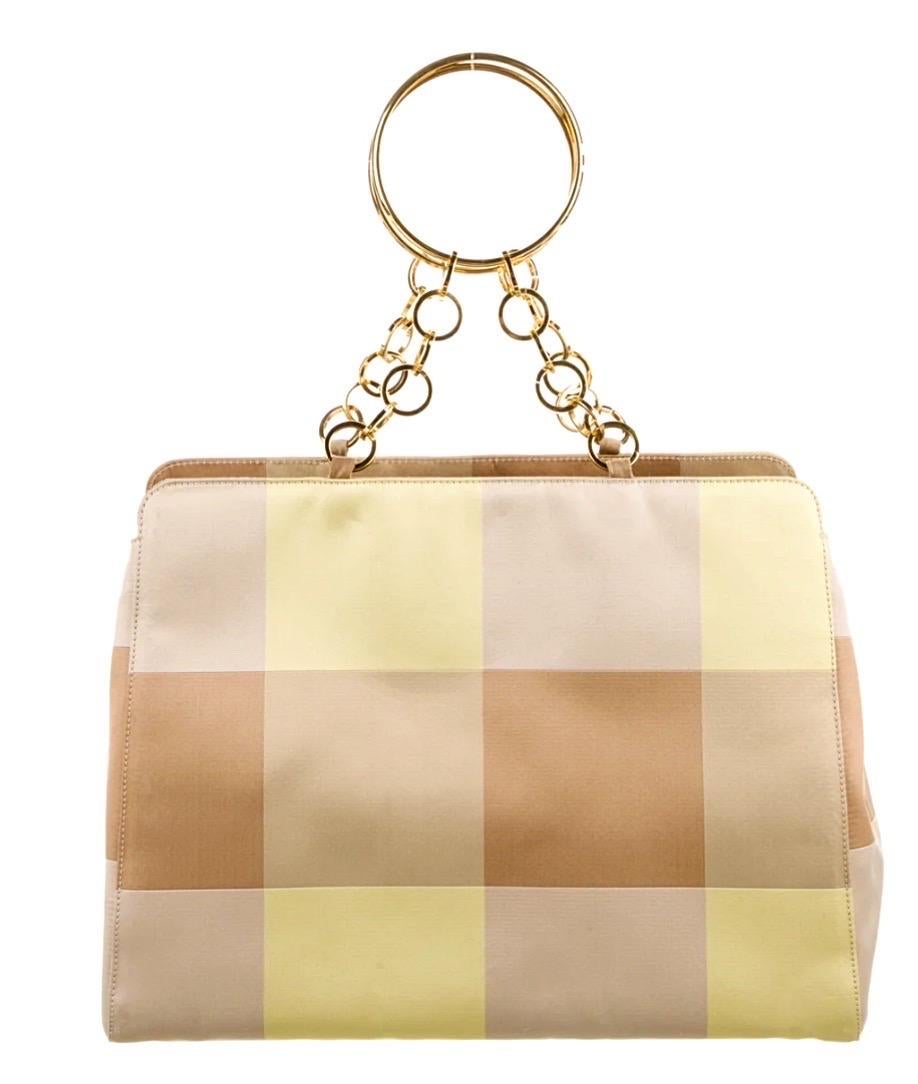 Gianni Versace Fall 2000 Runway Yellow + Tan Nude Silk Gold Chain Handbag Purse For Sale 1
