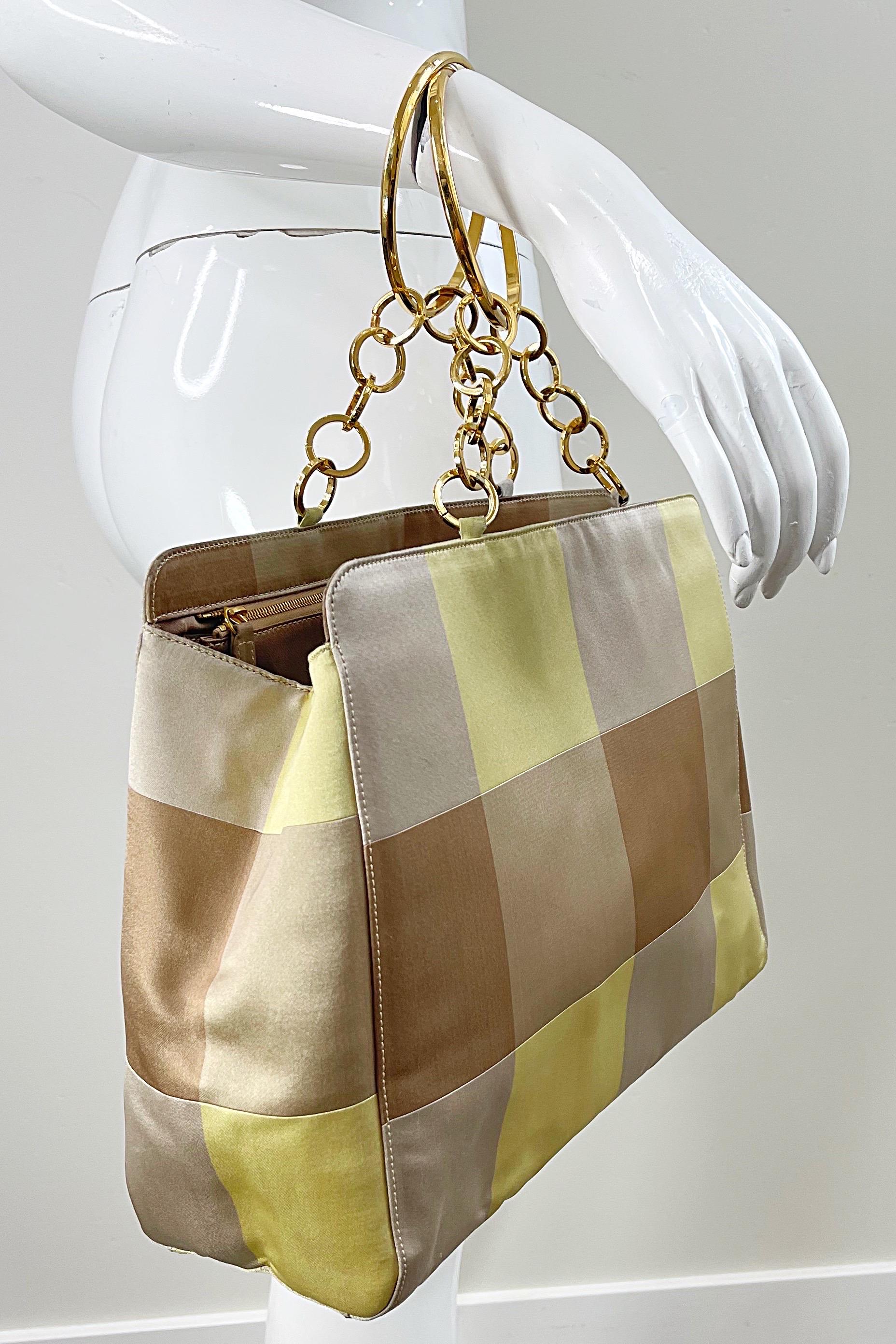 Gianni Versace Fall 2000 Runway Yellow + Tan Nude Silk Gold Chain Handbag Purse For Sale 2