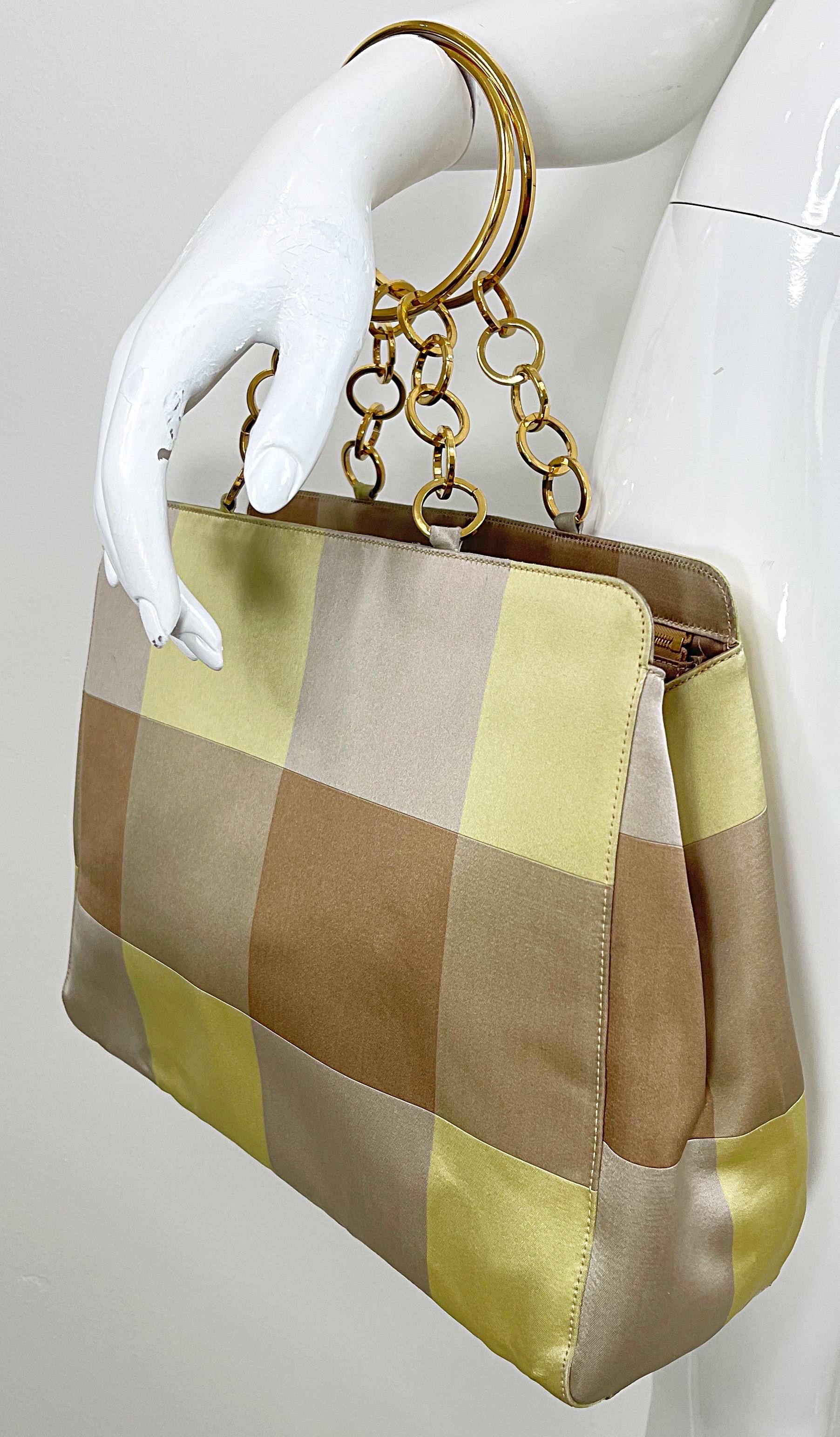 Gianni Versace Fall 2000 Runway Yellow + Tan Nude Silk Gold Chain Handbag Purse For Sale 3