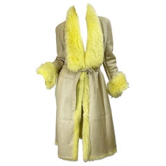 Gianni Versace Fall 2000 Tan Leather Yellow Shearling Fur Vintage Coat Jacket