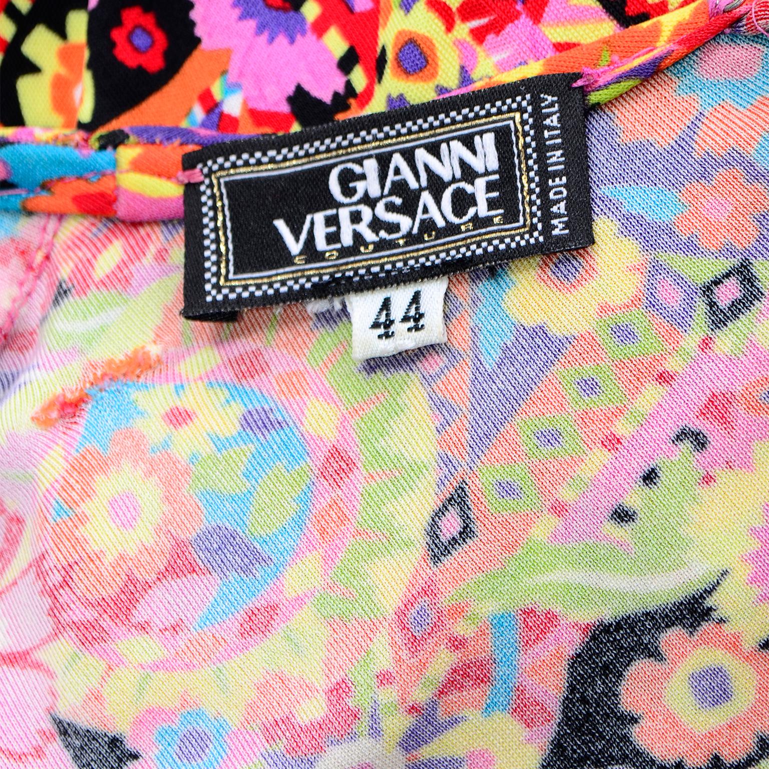 Gianni Versace Fall 2002 Vintage Pop Flower Power Stretch Jersey Dress 8