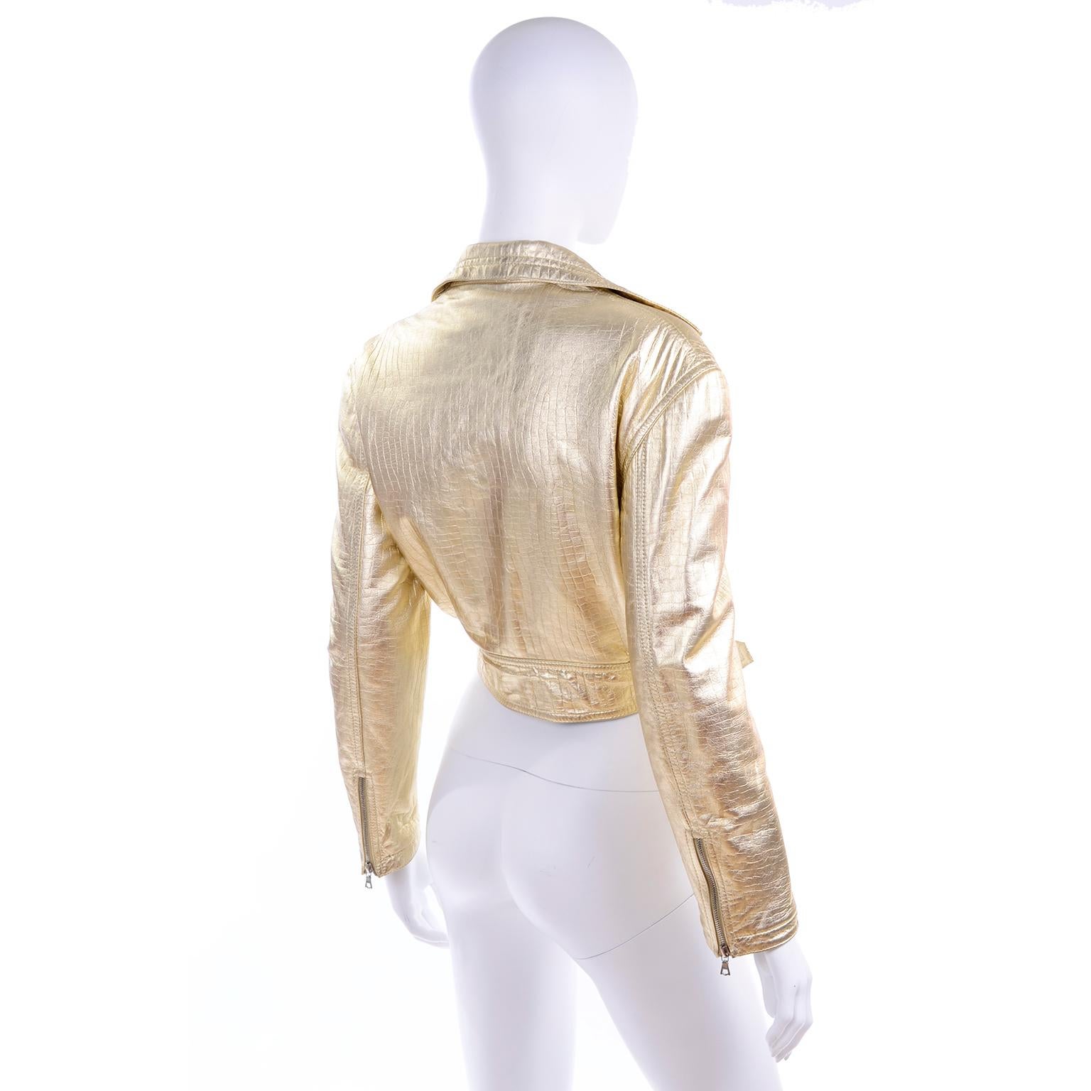 gold cropped leather jacket