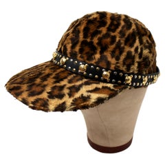 Gianni Versace Faux Leopard Print Belted Medusa Baseball Hat circa 1990s