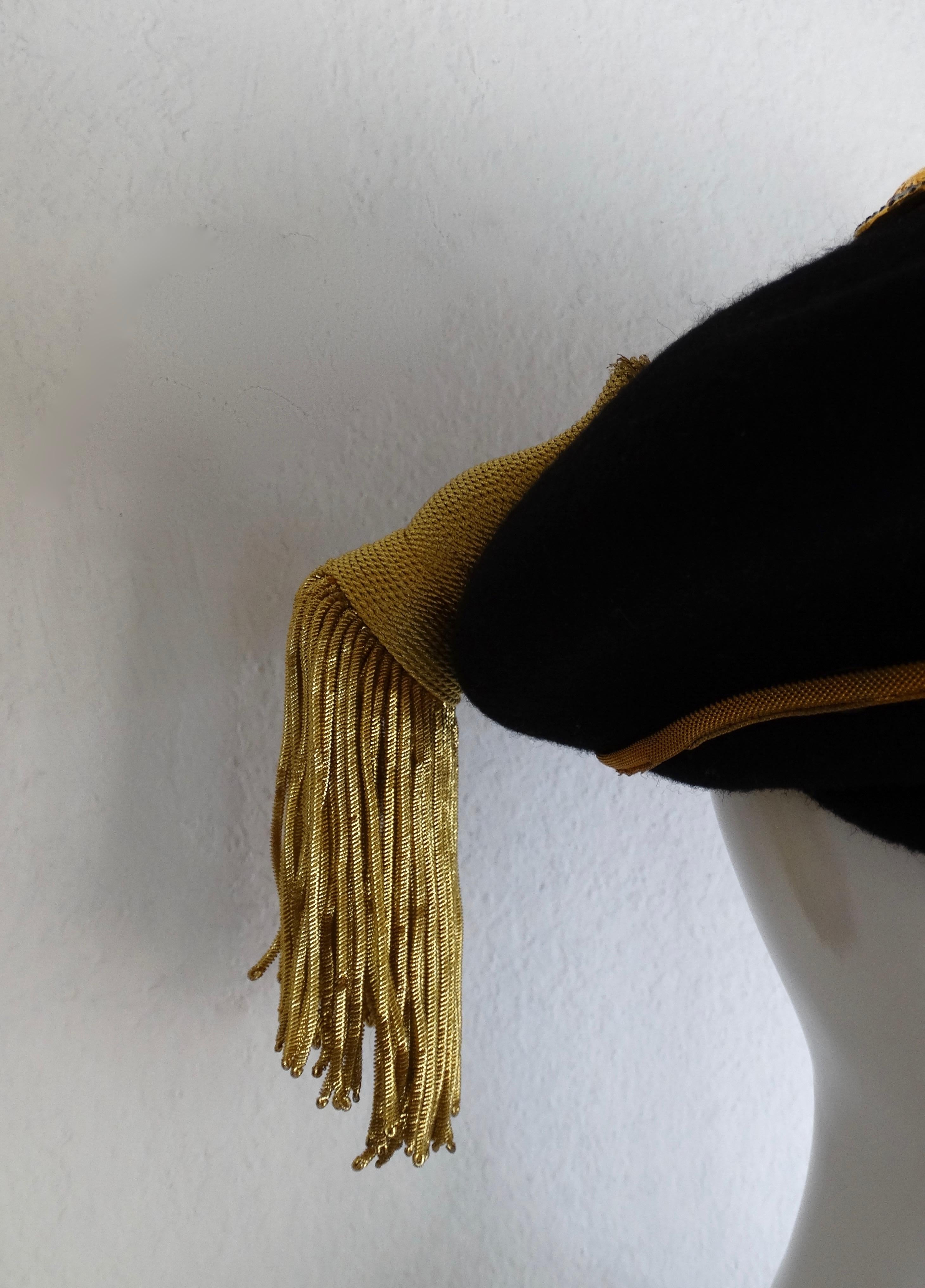 Black Gianni Versace Felt Hat with Gold Threaded Tassel 